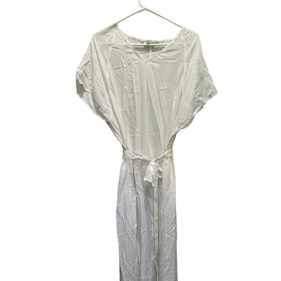 Summersalt White Maxi Kaftan Cover Up V Neck Belted Side Slit Flowy Beach Resort - Picture 3 of 5